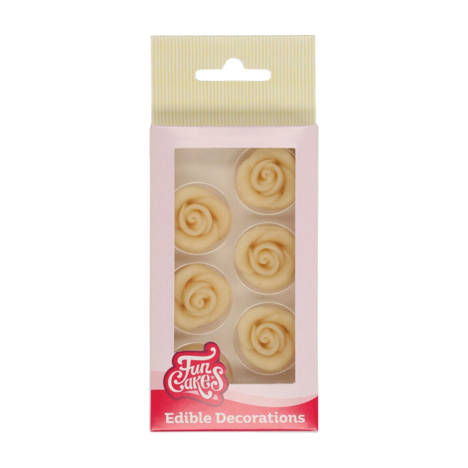 FunCakes Marsepein Decoratie Rozen Wit - 6 stuks op witte achtergrond