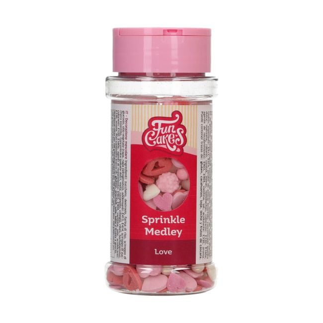 Pot Sprinkle Medley Love met hartjes en bloemetjes in roze en rood