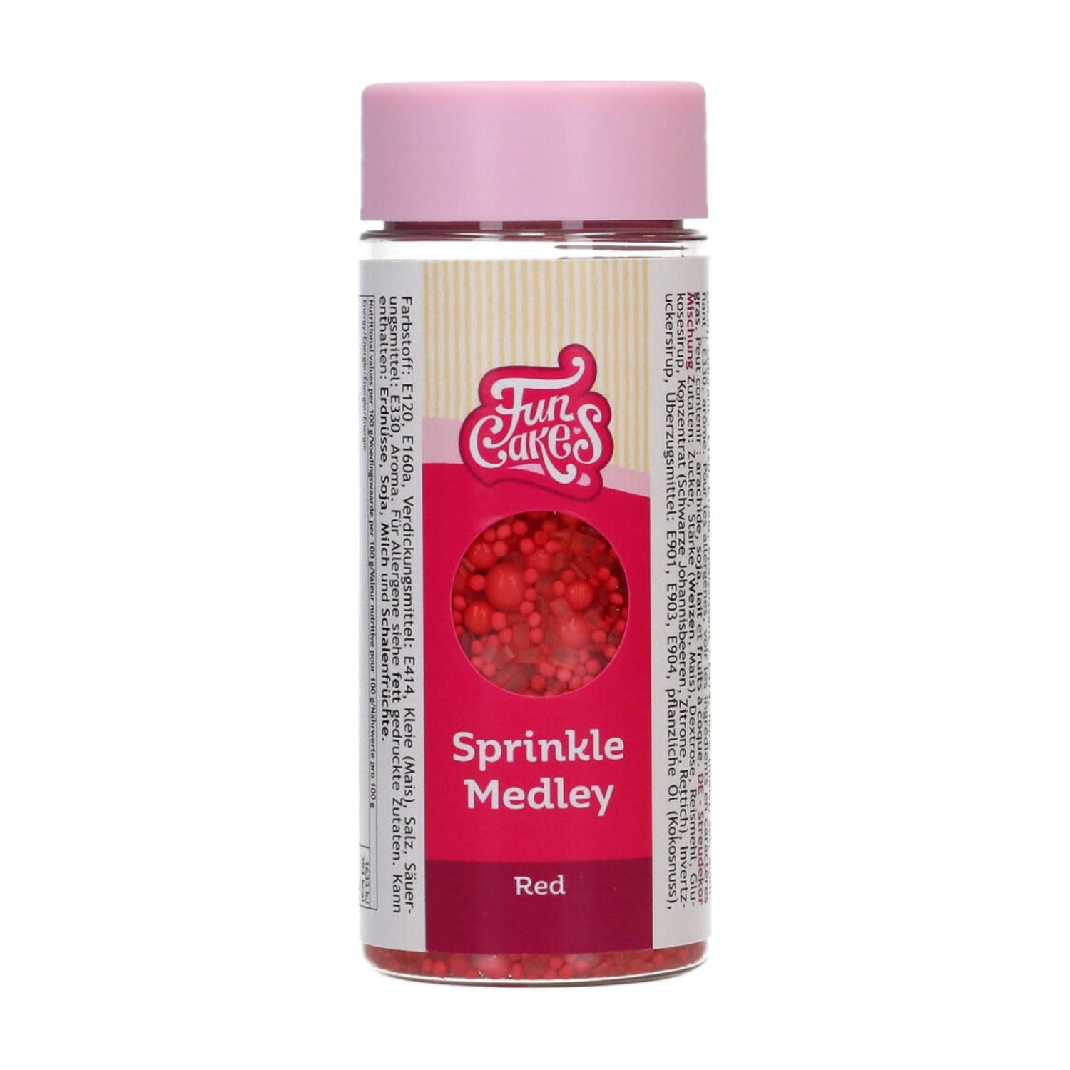 FunCakes Sprinkles Rood - 80 gram op witte achtergrond
