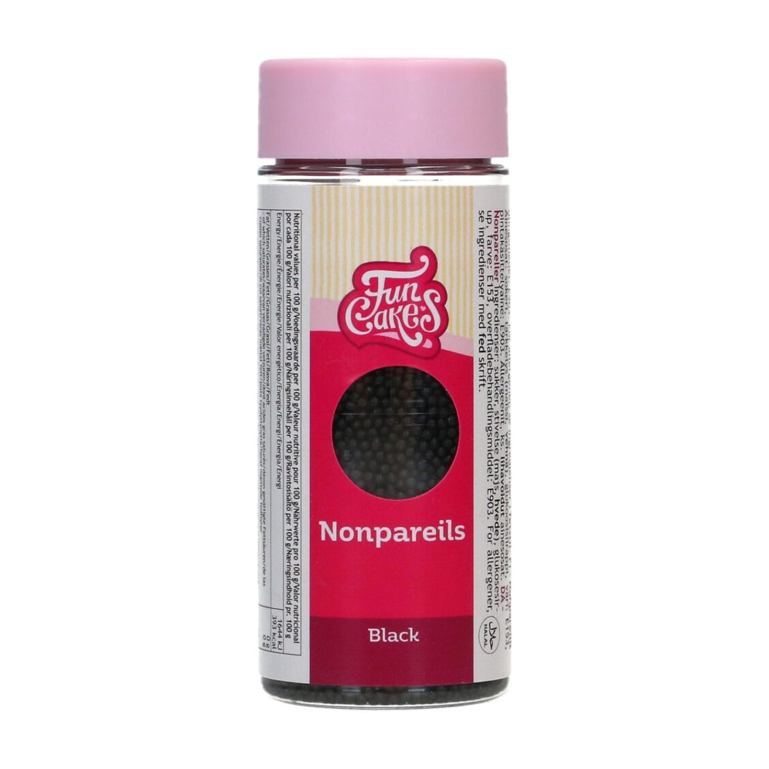 FunCakes Sprinkles Zwart - 80 gram op witte achtergrond