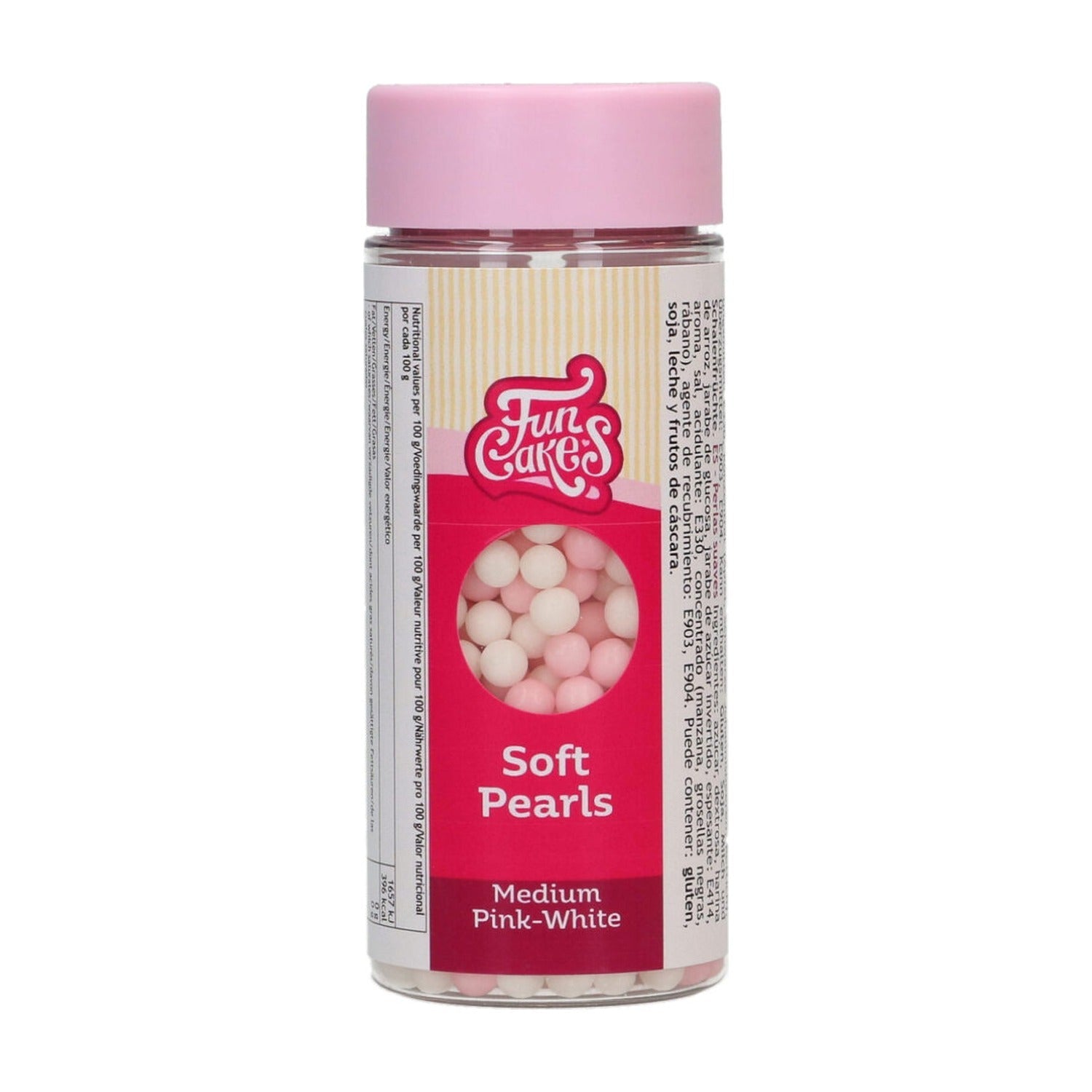 FunCakes Suikerparels Soft Parel Roze/Wit - 60 gram op witte achtergrond
