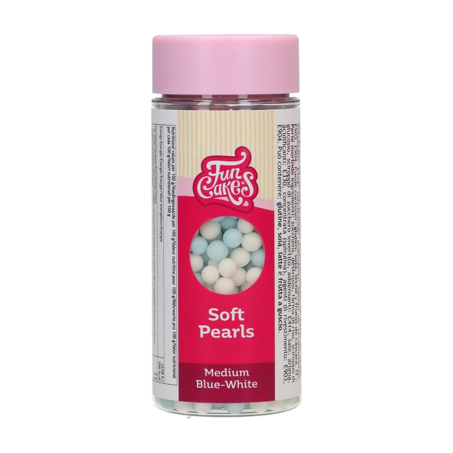 FunCakes Suikerparels Soft Parel Blauw/Wit - 60 gram op witte achtergrond