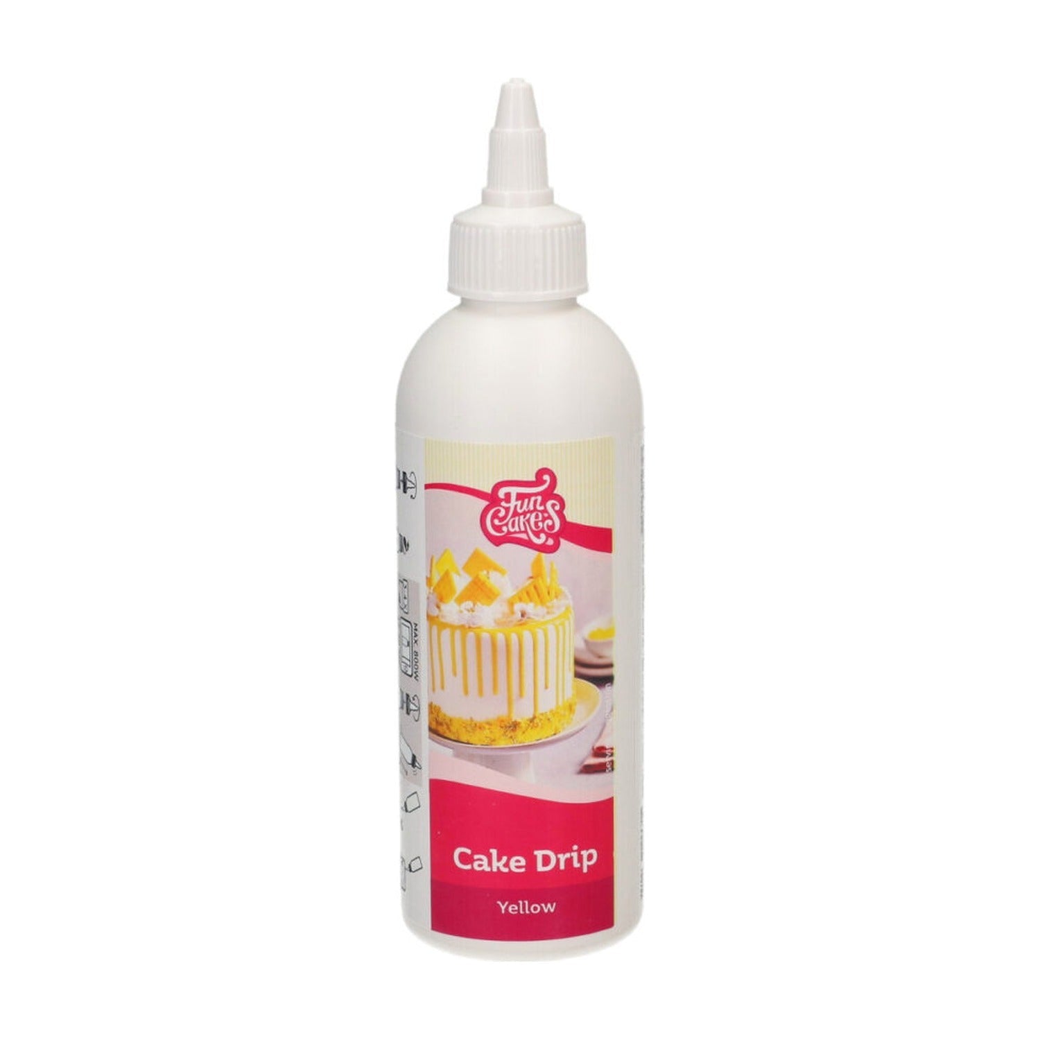 FunCakes Choco Drip Geel - 180 gram op witte achtergrond