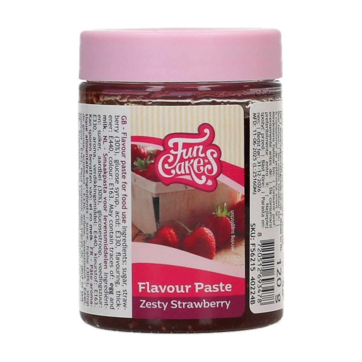 FunCakes Smaakpasta Aardbei Friszuur - 120 gram op witte achtergrond