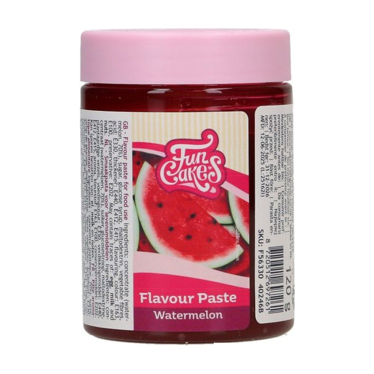 FunCakes Smaakpasta Watermeloen - 120 gram op witte achtergrond