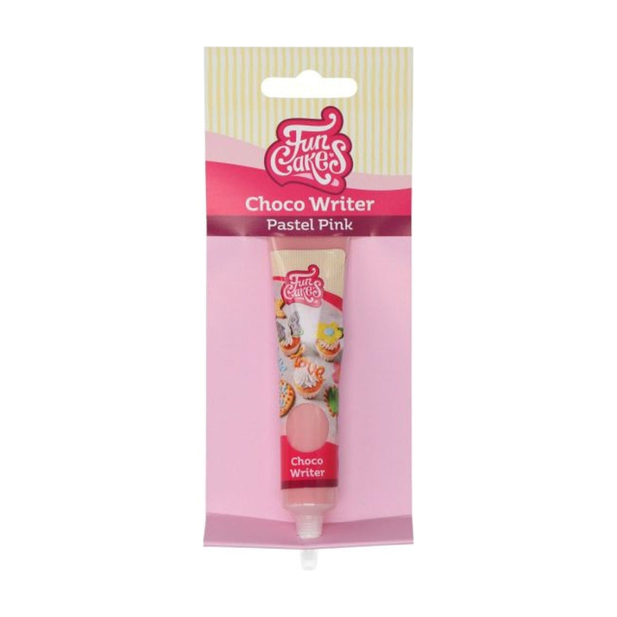 FunCakes Choco Writer Pastel Roze - 25 gram op witte achtergrond