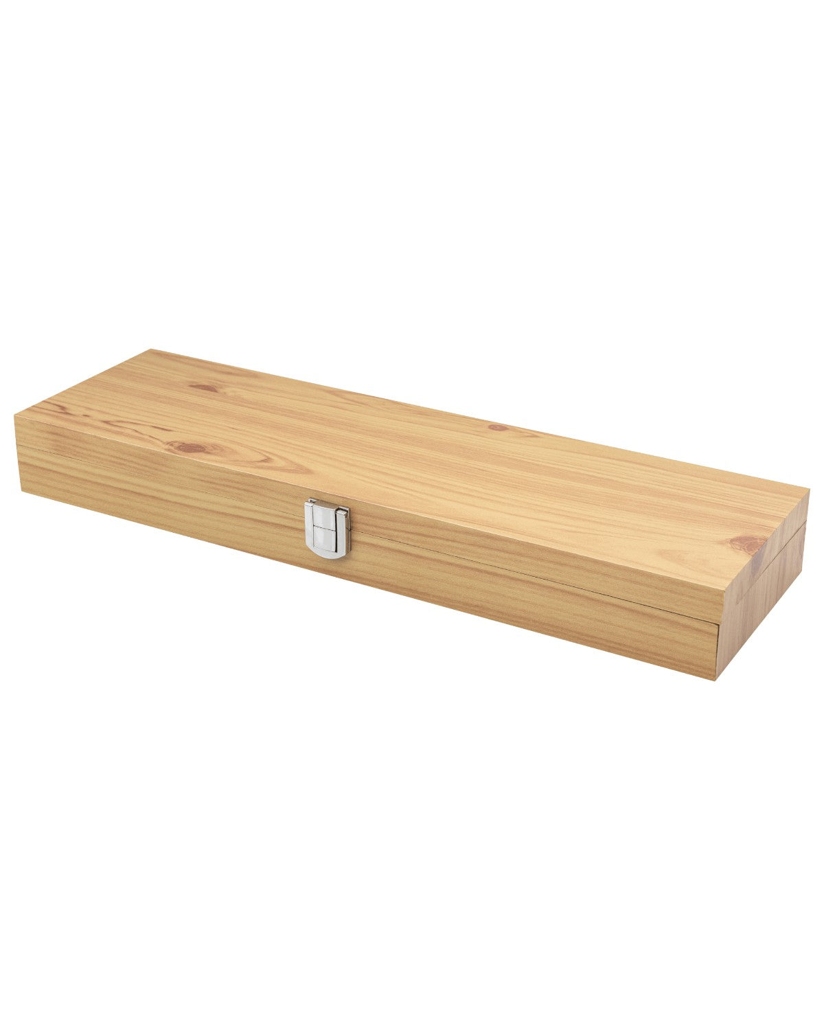 Gesloten lichte houten geschenkdoos met zilverkleurige sluiting