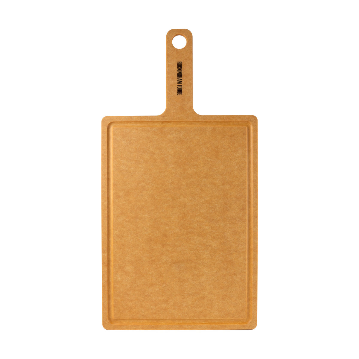 Rechthoekig naturel vezelhouten paddle board met een gat in het handvat en een verdiepte rand rondom het snijvlak, breed model