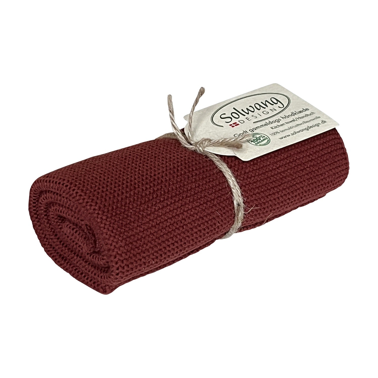 Solwang Design Keukendoek - Donkerrood op witte achtergrond