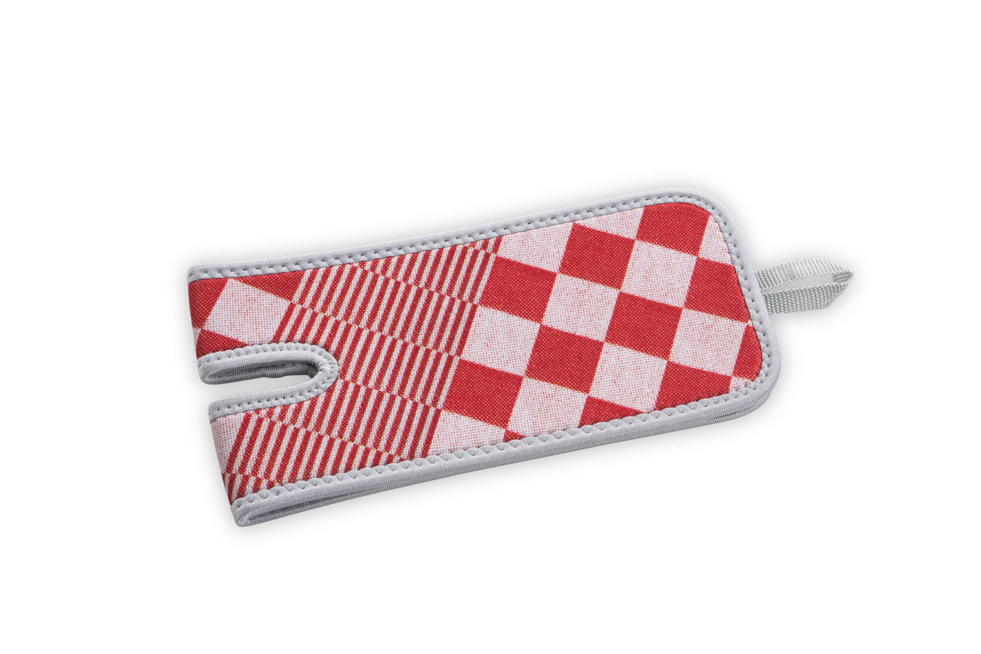 BK Mr. Gripper afgiethulp in rood-wit geruit met inkeping voor het oor van de pan