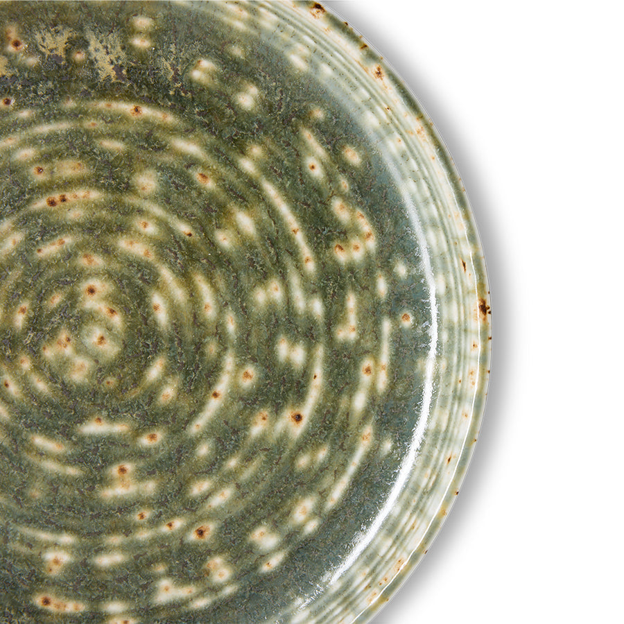 HKLiving Chefs Ceramics Ontbijtbord Rustic Green, close-up van de glazuurrand