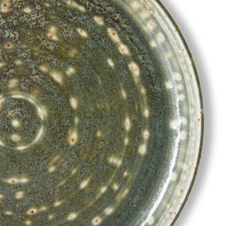 HKLiving Chefs Ceramics Dinerbord Rustic Green, close-up van de glazuurrand