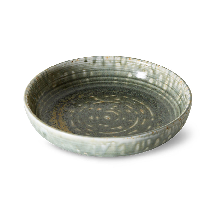 HKLiving Chefs Ceramics Diep bord Rustic Green, zijaanzicht met diepte zichtbaar