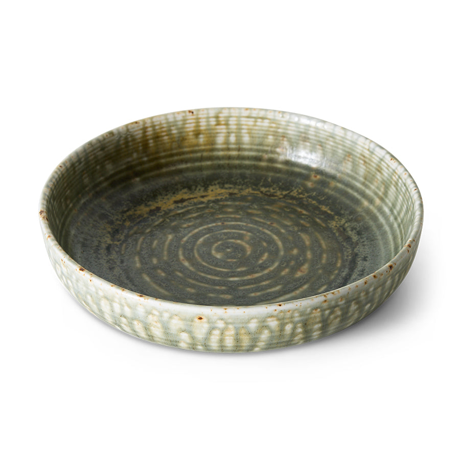 HKLiving Chefs Ceramics Diep bord L Rustic Green, zijaanzicht met diepte zichtbaar