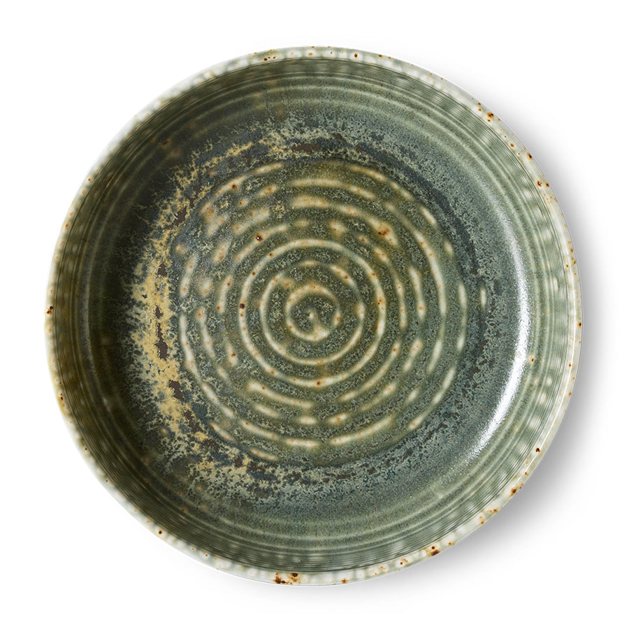 HKLiving Chefs Ceramics Diep bord L Rustic Green van bovenaf