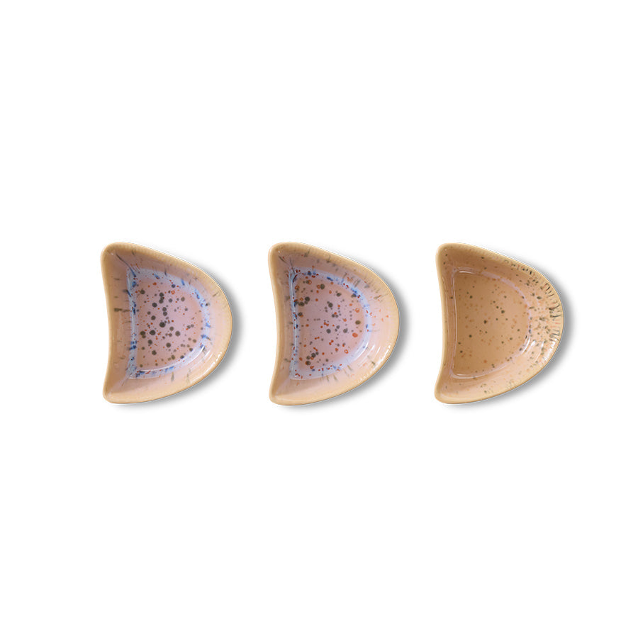 HKLiving Shell Tapasschaal Speckled in drie kleurtinten naast elkaar