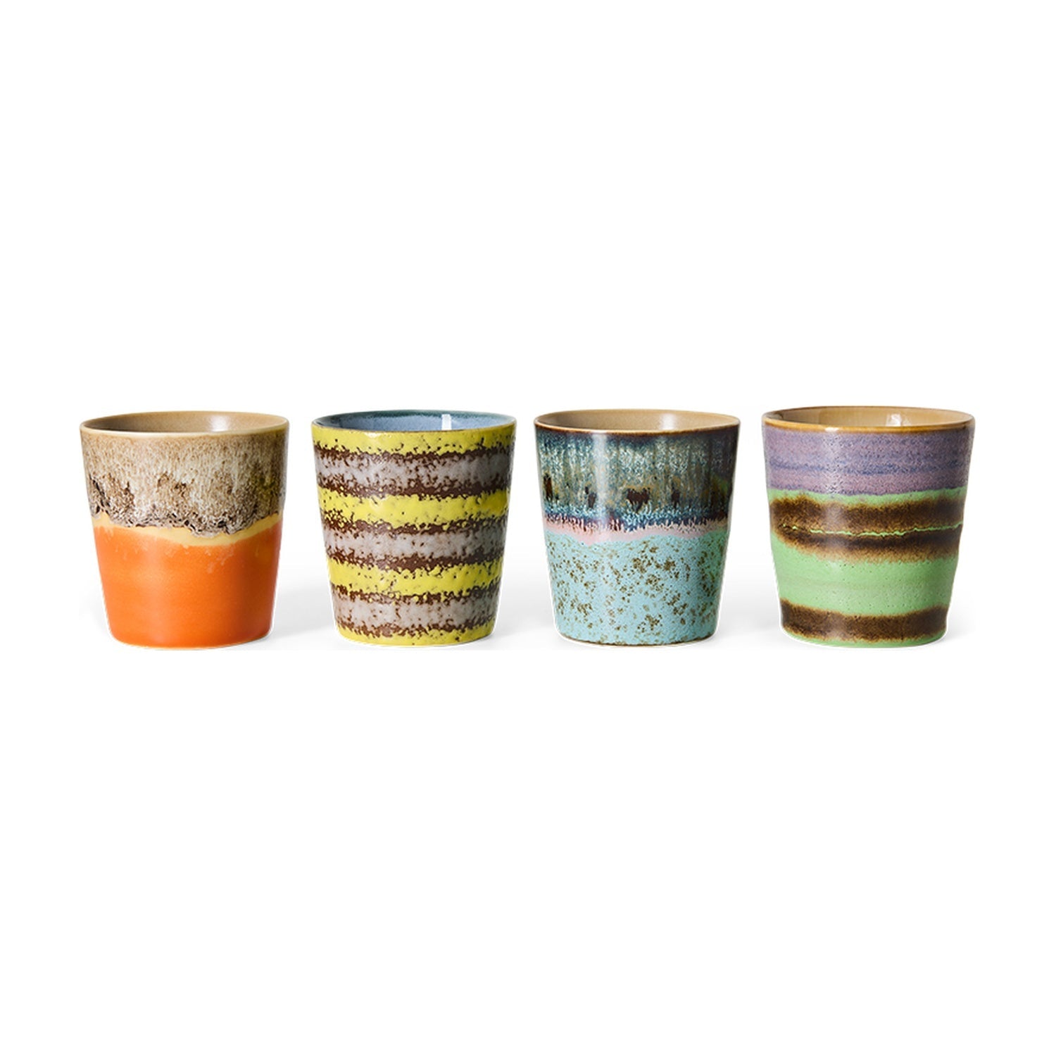 HKLiving 70's Koffiemokken set van 4 - Funky op witte achtergrond