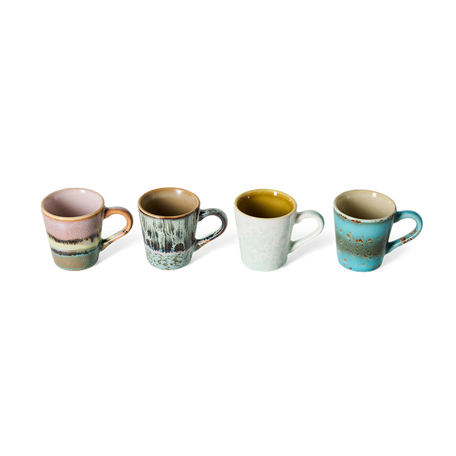 HKLiving 70's Espressokopje Softness Lotus, naast de andere kleuren uit de set