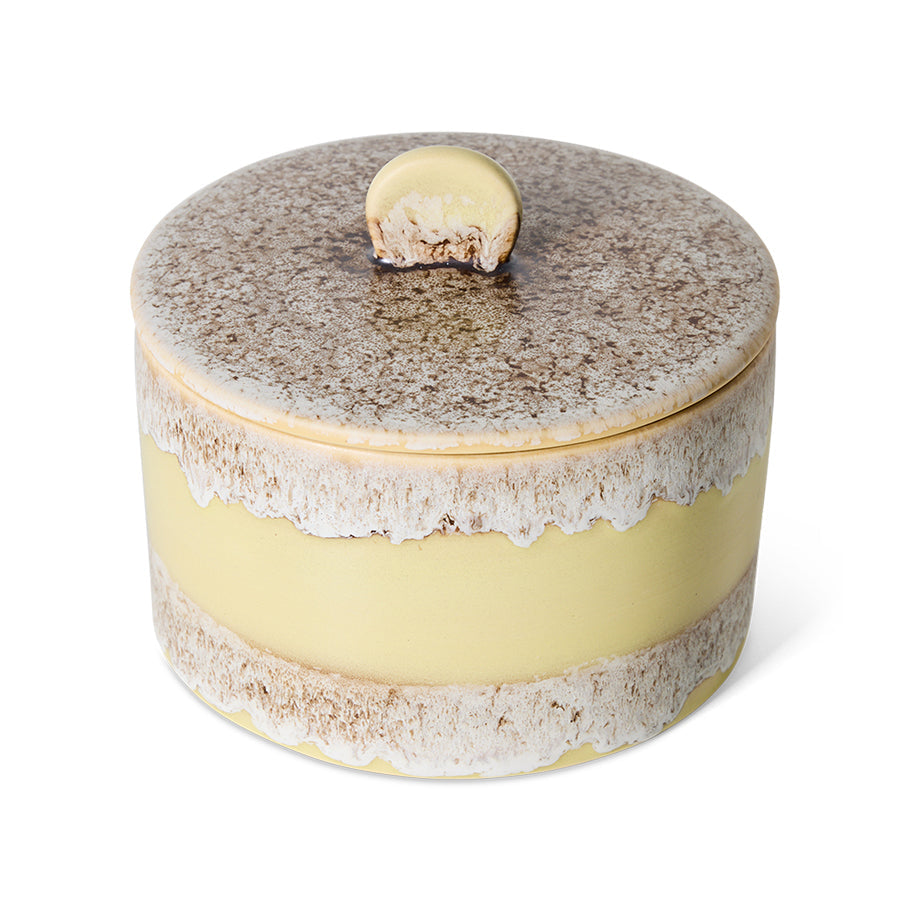 HKLiving 70's Koektrommel Custard met het deksel erop