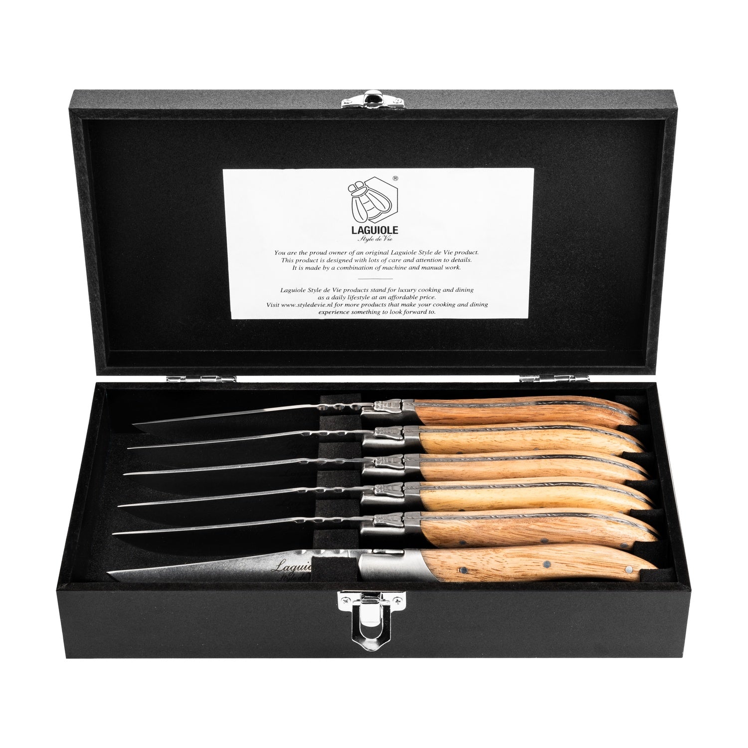 Laguiole Style de Vie Luxury Line Steakmessen 6-delig - Stonewash op witte achtergrond