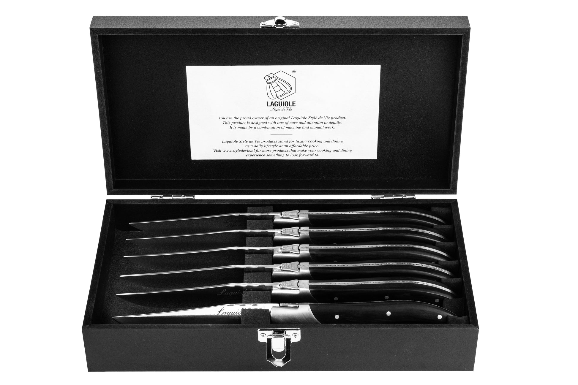 Laguiole Style de Vie Luxury Line Steakmessen 6-delig - Zwart Ebbenhout
