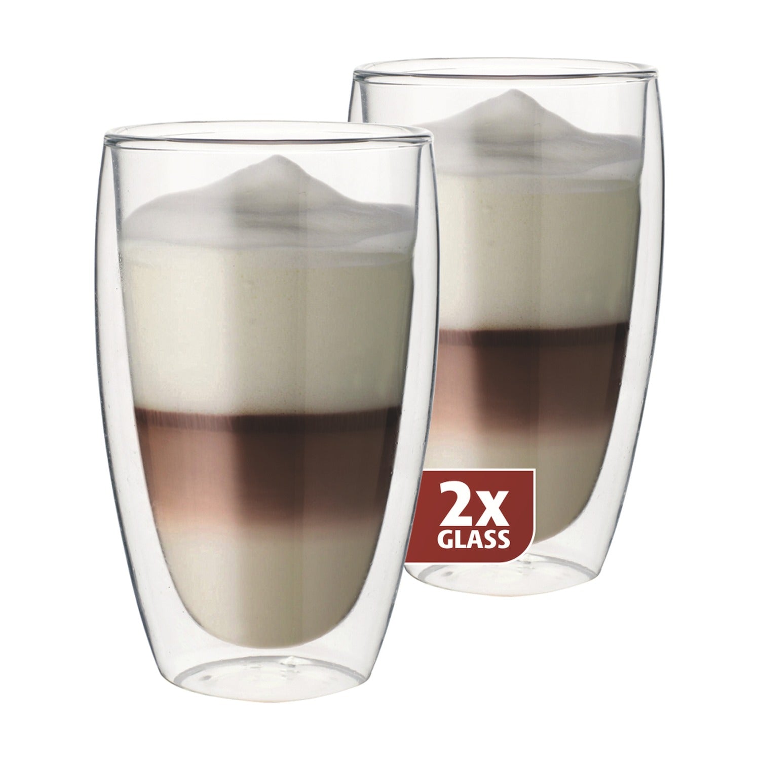 Maxxo Latteglazen Dubbelwandig 2 stuks - 380 ml op witte achtergrond