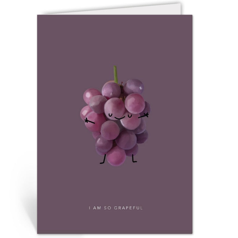 Rechtopstaande bedankkaart "I Am So Grapeful" van Depre Design met geïllustreerde druiventros