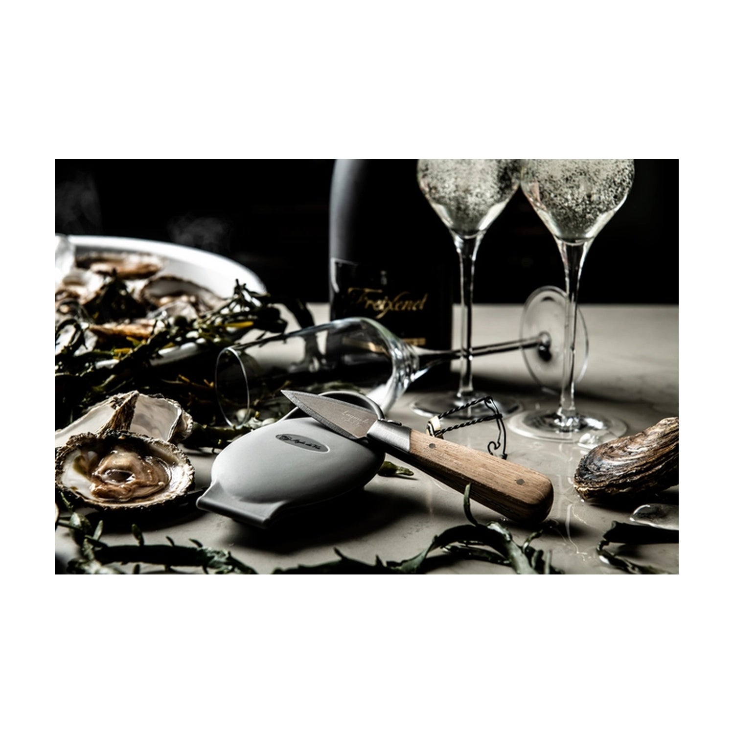 Laguiole Style de Vie Oestermes met Oesterhouder - Eikenhout op witte achtergrond
