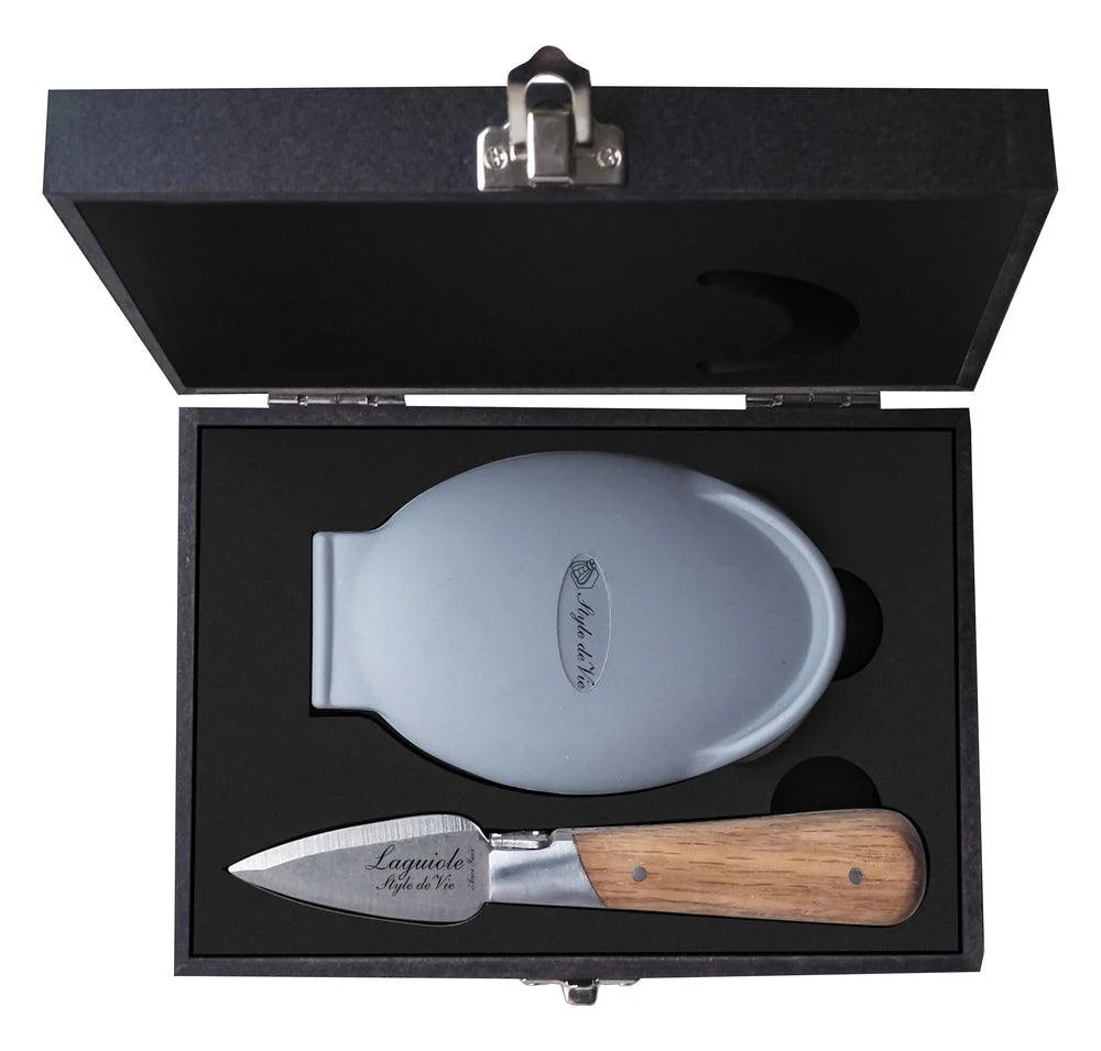 Laguiole Style de Vie Oestermes met Oesterhouder - Eikenhout
