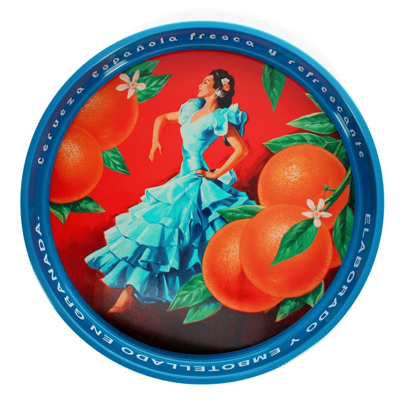 Rex Rond Metalen Dienblad 33 cm - Cerveza Española op witte achtergrond