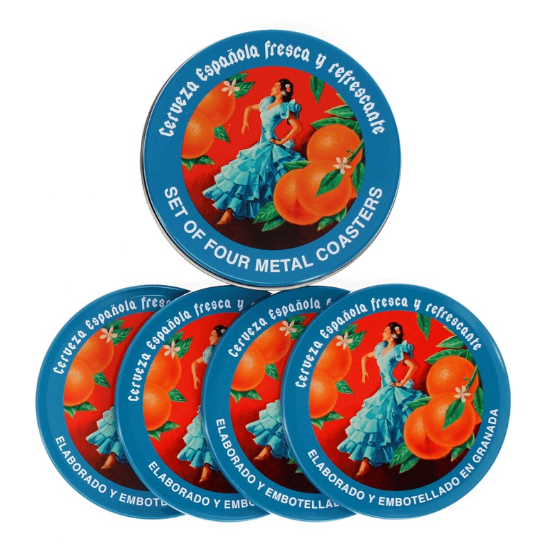 Rex Metalen Onderzetters 4-delig - Cerveza Española op witte achtergrond