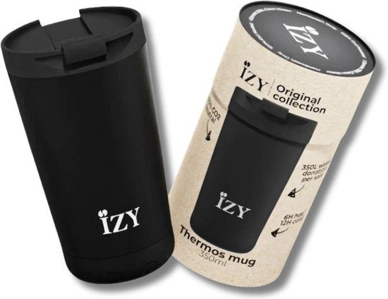 IZY Thermosbeker Mat Zwart - 350 ml op witte achtergrond