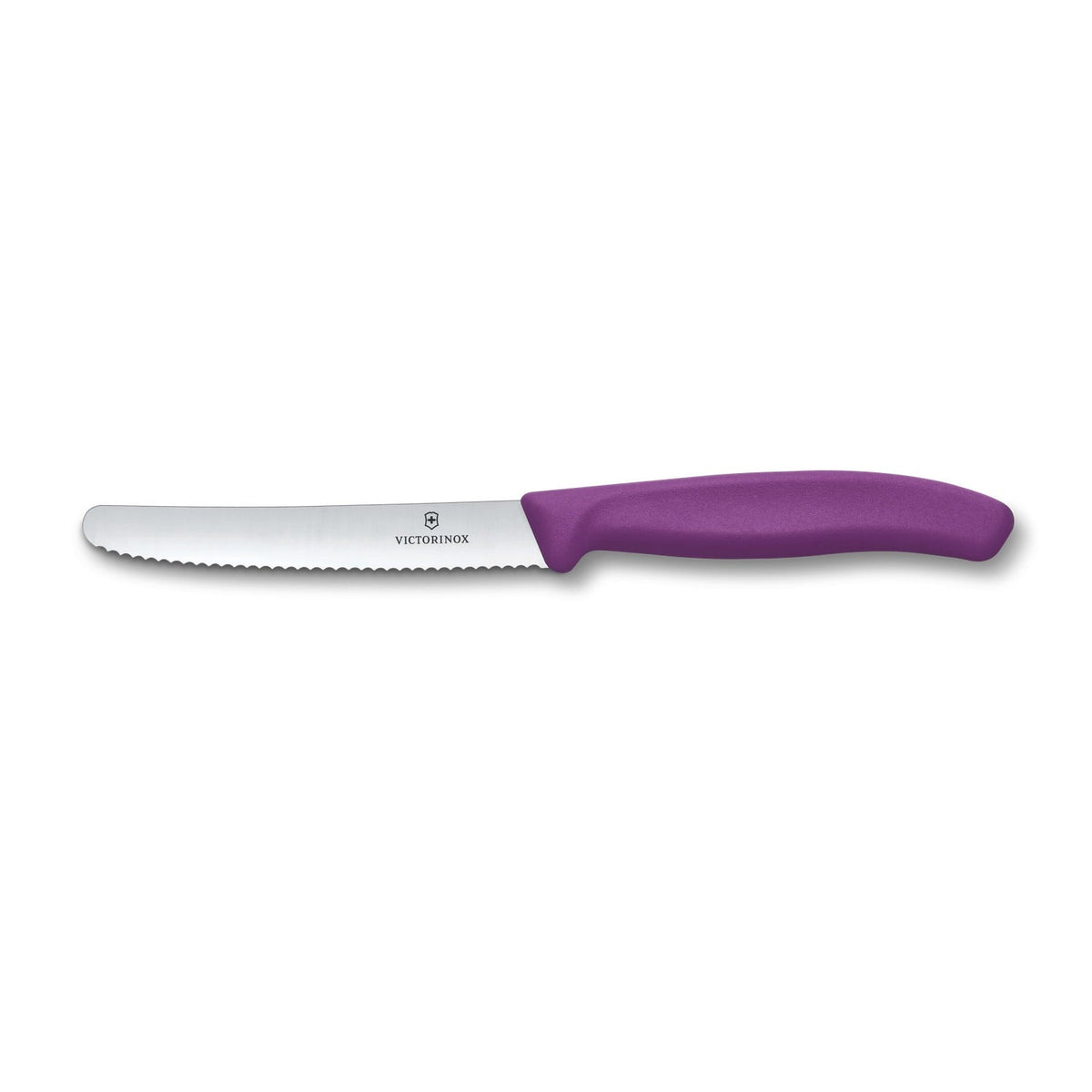 Victorinox Gekarteld Tomatenmes Paars - 11 cm op witte achtergrond