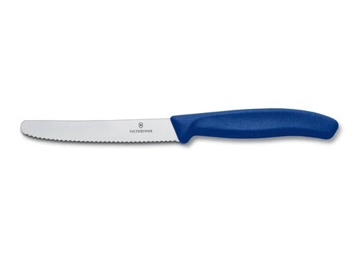 Victorinox Gekarteld Tomatenmes Donkerblauw - 11 cm op witte achtergrond