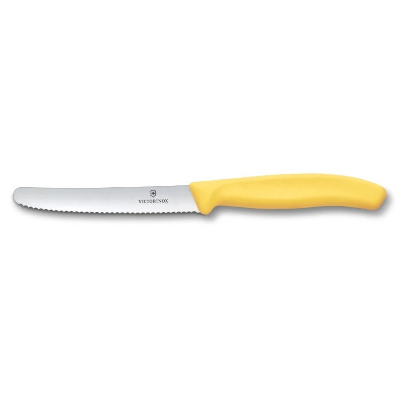 Victorinox Gekarteld Tomatenmes Lemon Glow - 11 cm op witte achtergrond