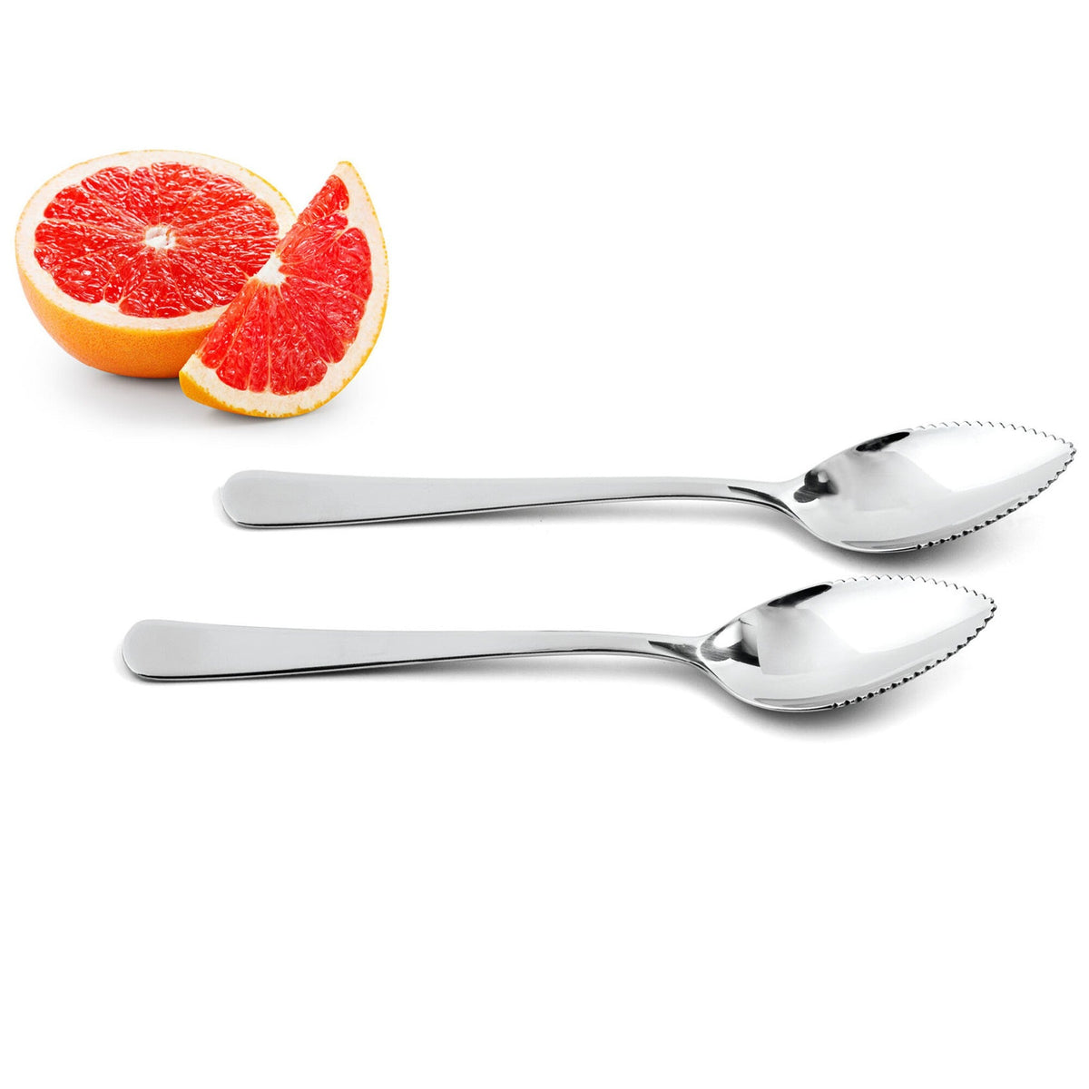 Weis Grapefruitlepels - Set van 2 op witte achtergrond met een halve grapefruit en een los partje