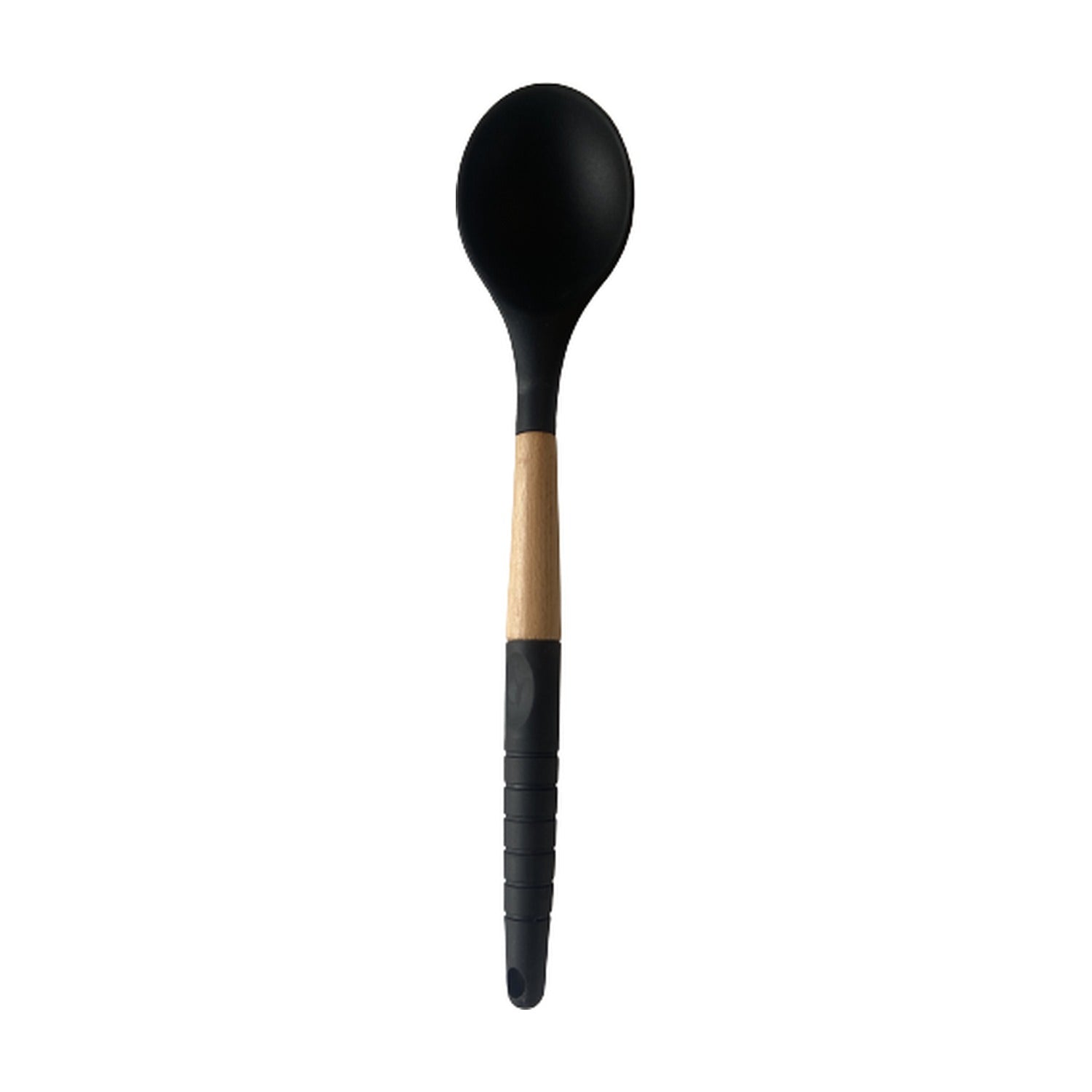 Slowtime Siliconen Roerlepel Zwart/Hout - 33 cm op witte achtergrond