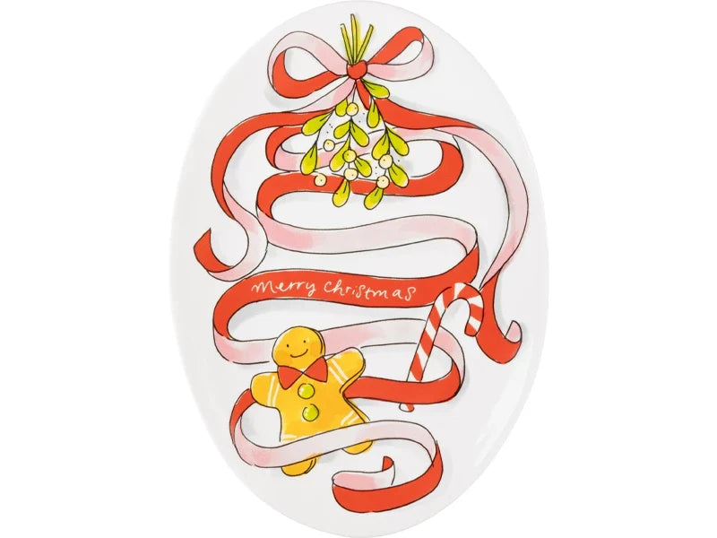 Blond Amsterdam Kerst Ovaal Bord Strik - 27 cm op witte achtergrond