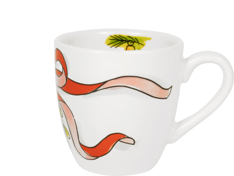 De minimok met een rood-roze lint en een tak