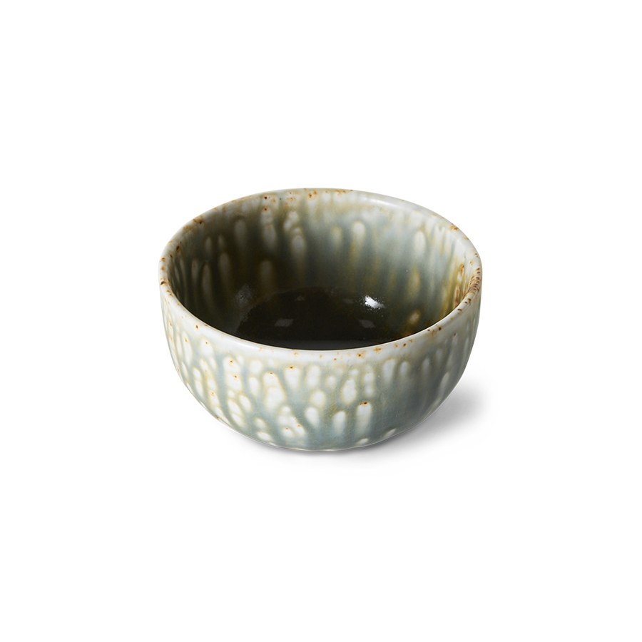 HKLiving Chef Ceramics kom Rustic Green schuin van boven, met groen glazuur dat naar beneden druipt en een donkere binnenkant