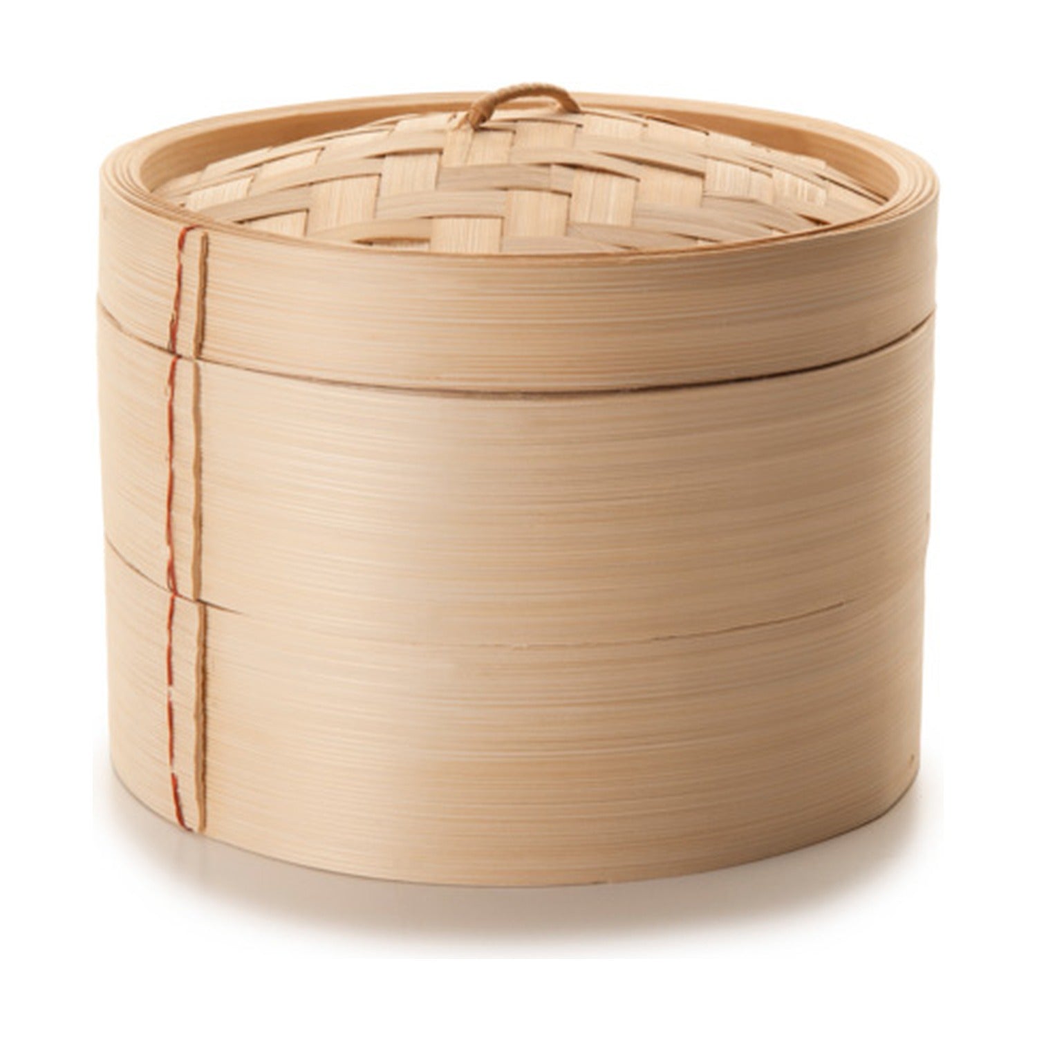 Ibili Bamboe Stomer 20 cm Hout, gesloten geweven bamboe stoommand met twee lagen en deksel op witte achtergrond