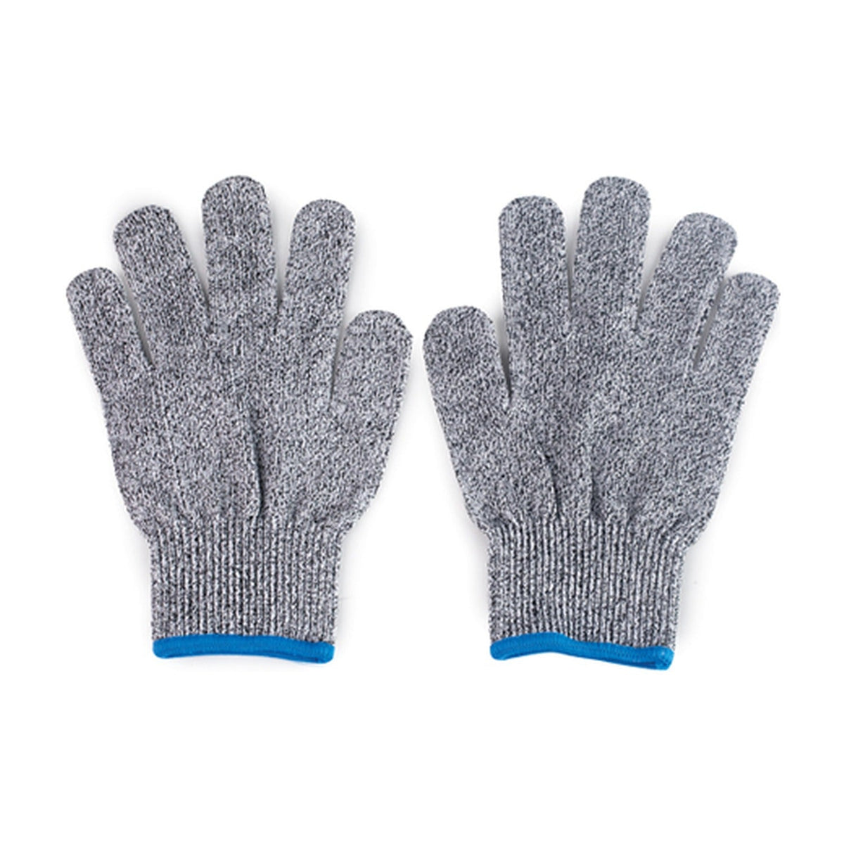 Ibili Beschermhandschoen - Maat M, paar grijze snijwerende handschoenen met blauwe boord.