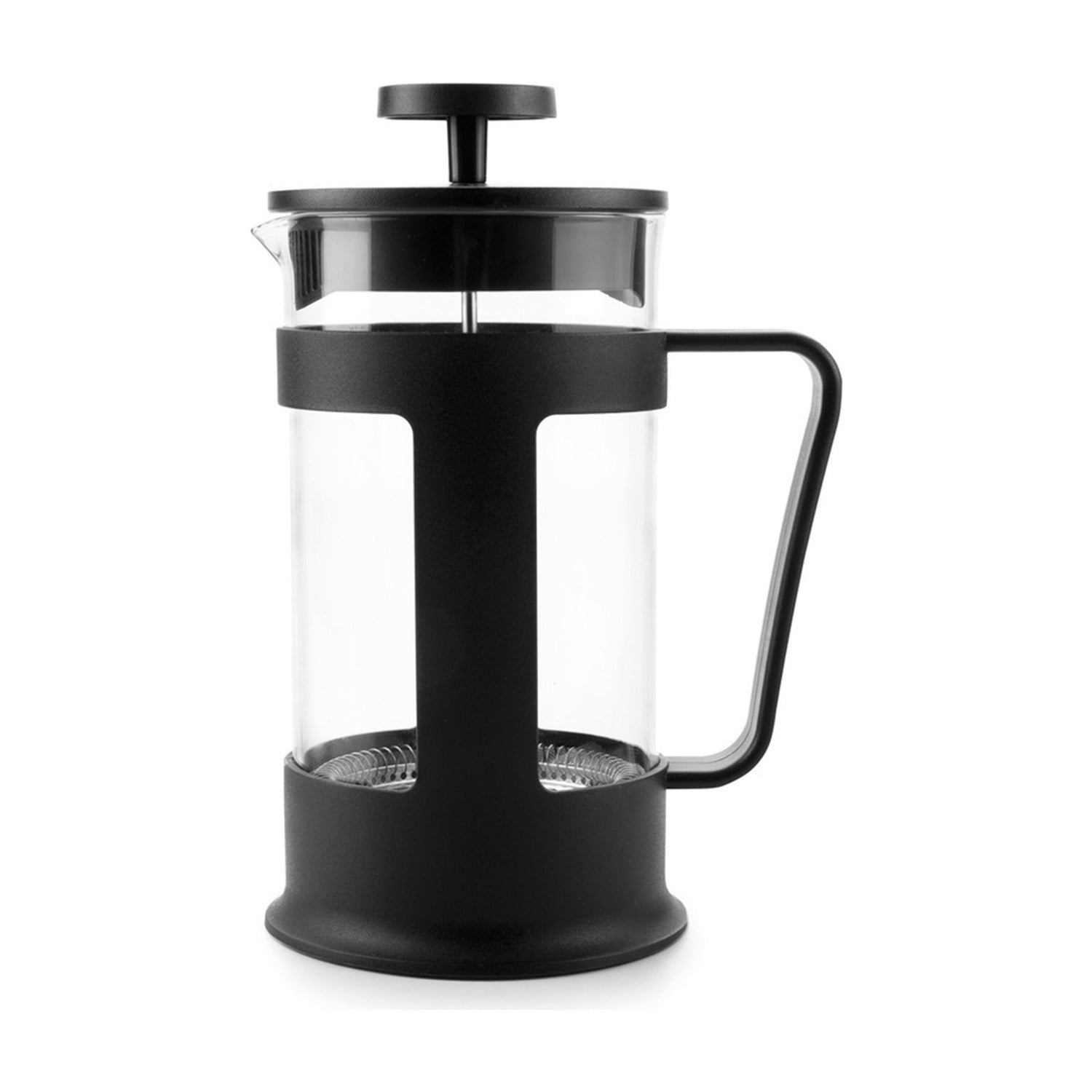 Ibili Cafetière Transparant/Zwart, cafetière met doorzichtig glazen kan en zwarte kunststof rand en handvat op witte achtergrond