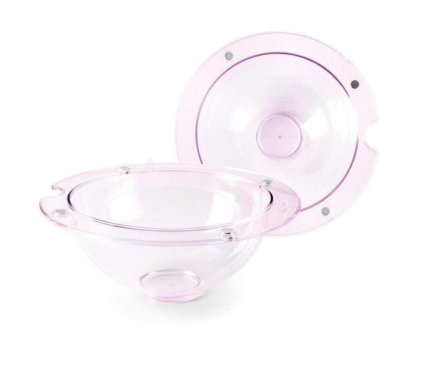 Ibili Magnetische Chocoladebolvorm 3D, twee losse helften van de roze transparante bolvorm met magneetpunten zichtbaar