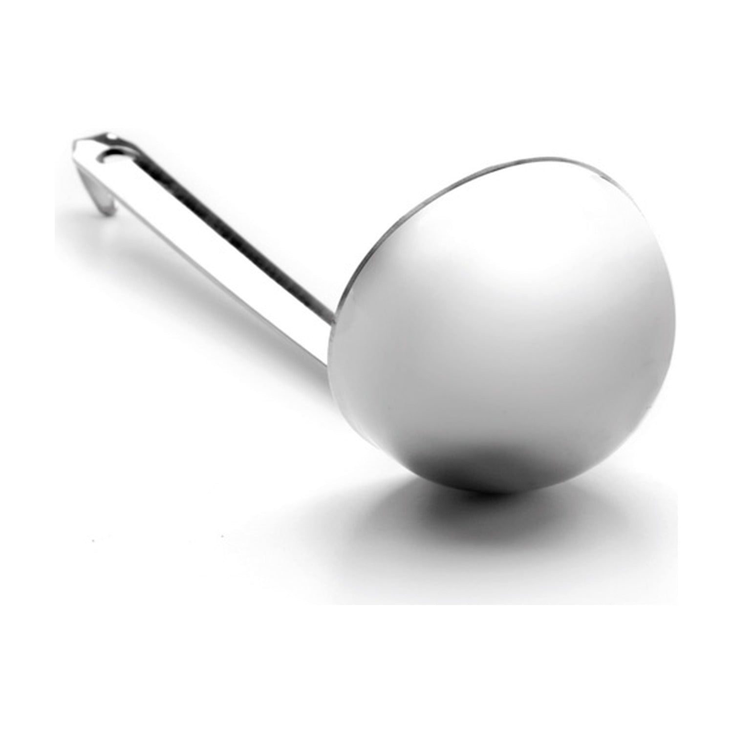 Ibili Mini Soeplepel RVS - 4 cm, close-up van het ronde roestvrijstalen schepgedeelte van bovenaf