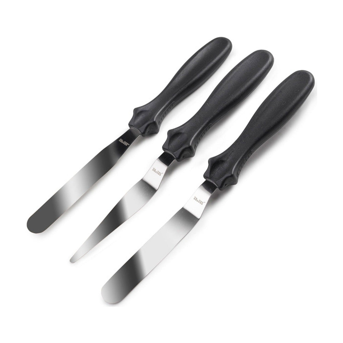 Ibili Mini Spatels Ecoprof 3-delig, drie mini paletmessen met roestvrijstalen bladen en zwarte handvatten in verschillende breedtes