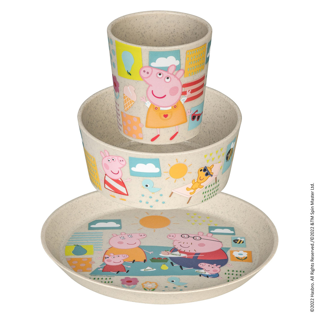Koziol Connect Peppa Pig Kinderservies 3-delig - Zand op witte achtergrond