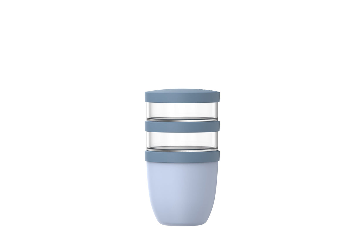 Mepal Lunchpot Ellipse 3-delig - Nordic Blue, close-up van de twee transparante bovenbakjes