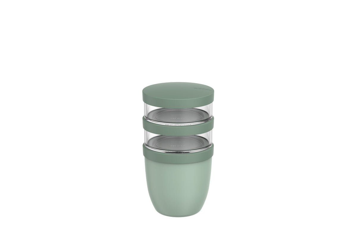 Mepal Lunchpot Ellipse 3-delig - Groen op witte achtergrond