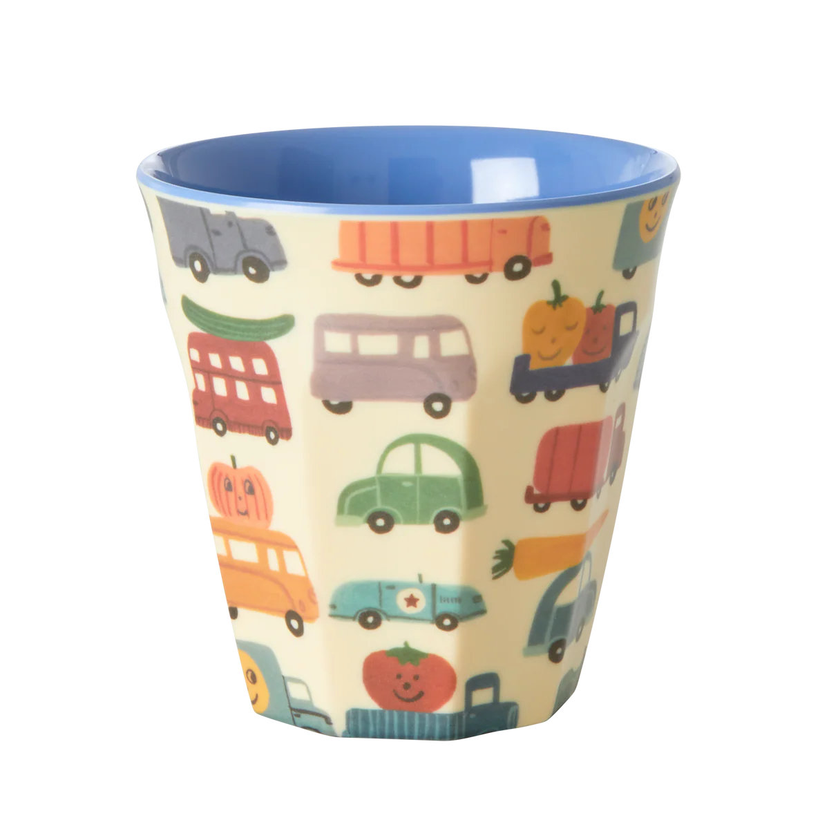 Rice Happy Cars Print Kinderbeker Crème - 250 ml op witte achtergrond